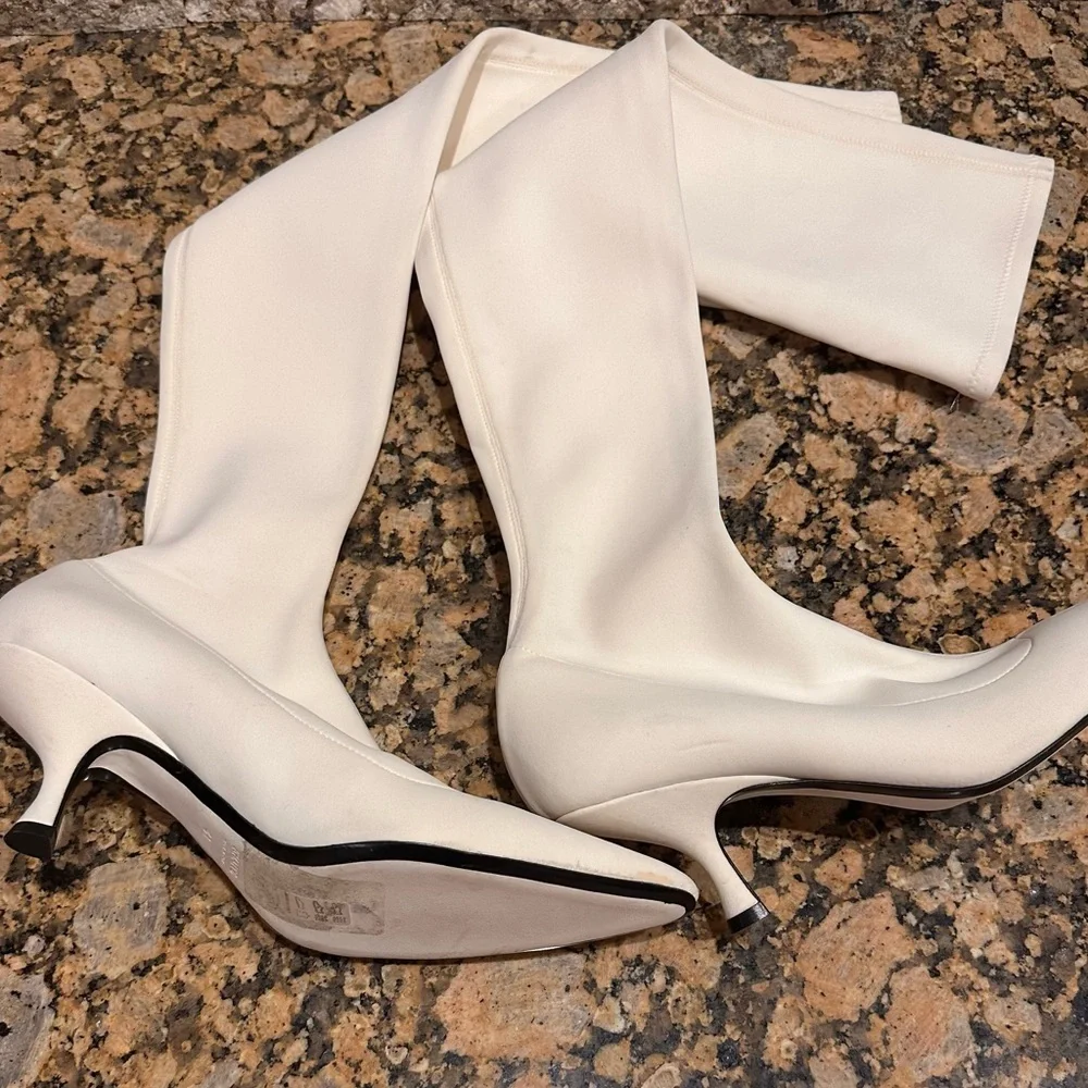 Khaite Taylor Women's White Over-the-Knee Neoprene Kitten Heel Boots